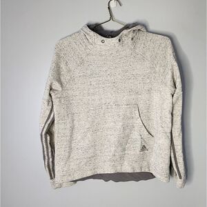 Adidas women sz M Hoodie Sweatshirt speckled gray off white stripe sleeves